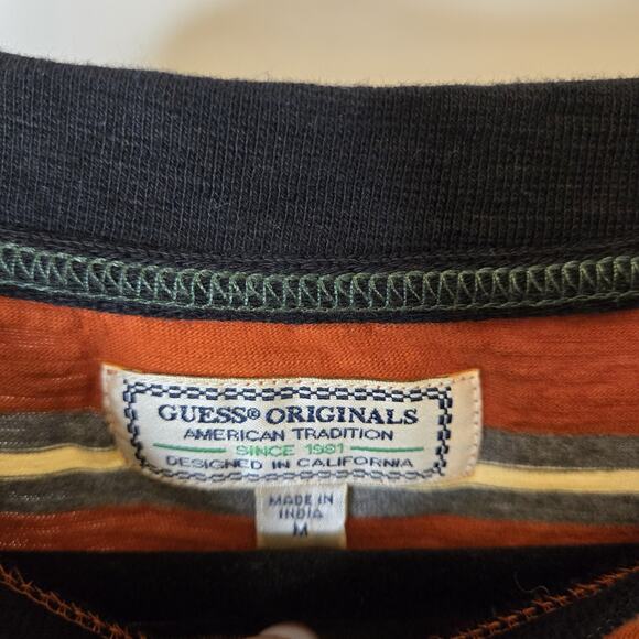 GUESS 1990s Vintage Y2K Crewneck Long Sleeve T-Shirt Striped, Size M - Picture 4 of 5